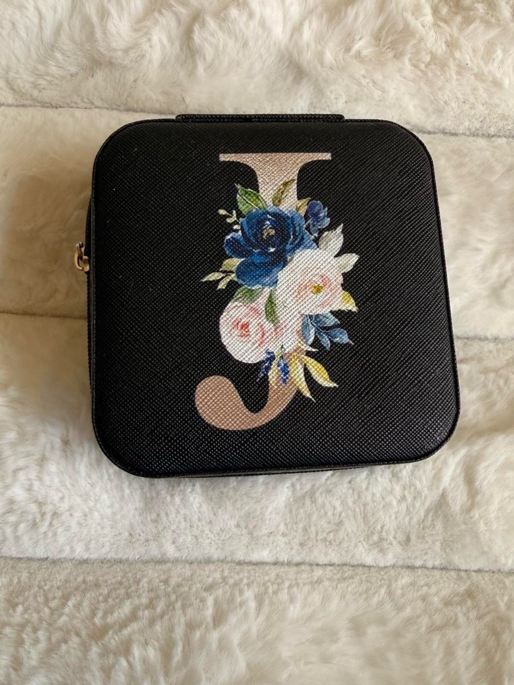Black Floral Initial J Jewelry Box